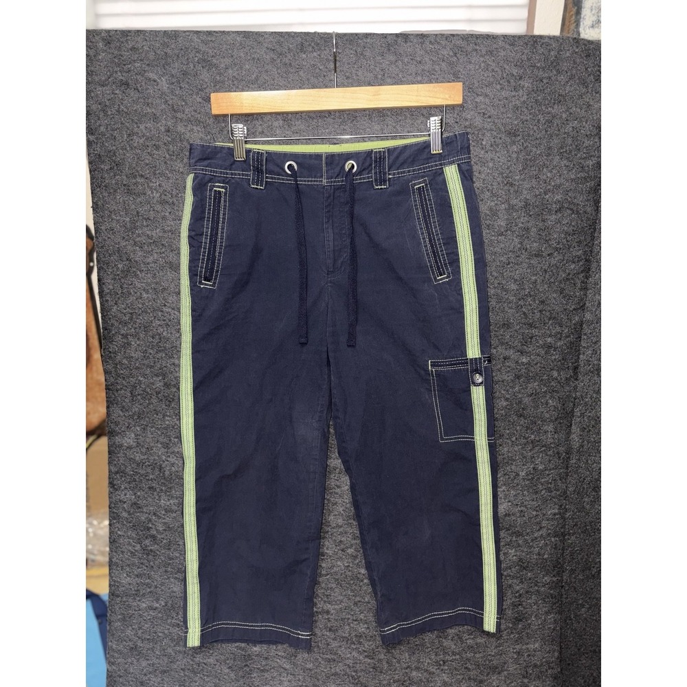 Y2K Cargo Capri vintage activewear blue green contrast stitch grommet tie surf
